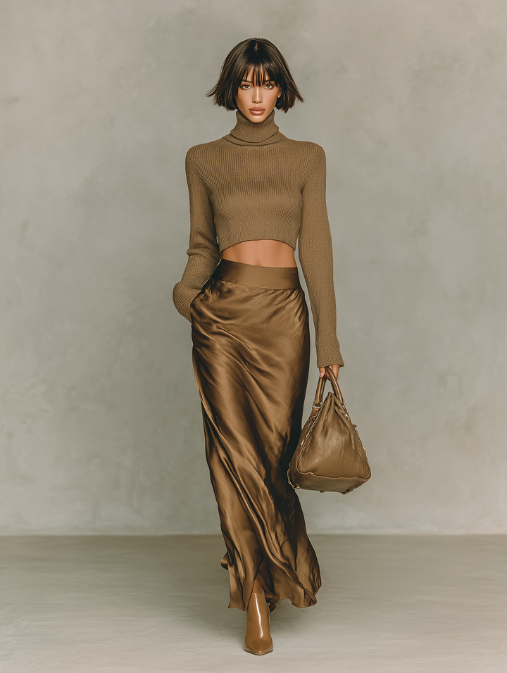 Florence - Gold Brown Knitted Turtleneck Top