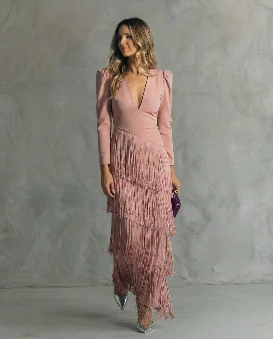 Clara | Elegant Dress with Fringed Sleeves