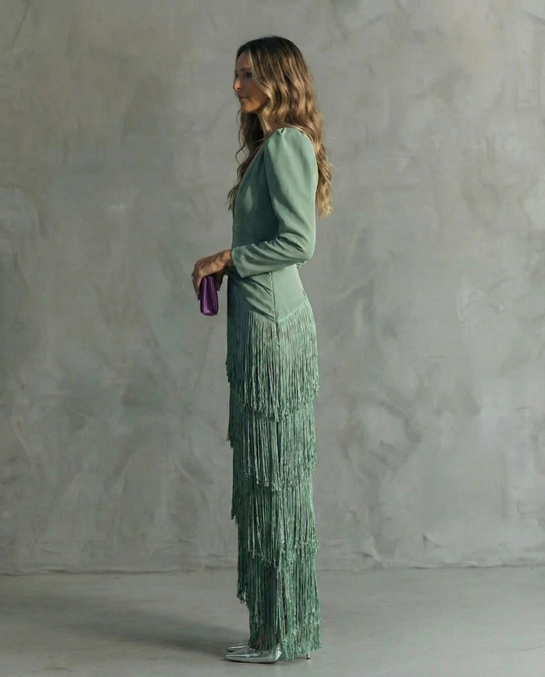 Clara | Elegant Dress with Fringed Sleeves