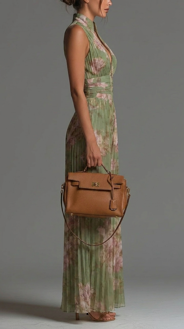 Zsófia Jumpsuit | Pleated Chiffon Jumpsuit in Green
