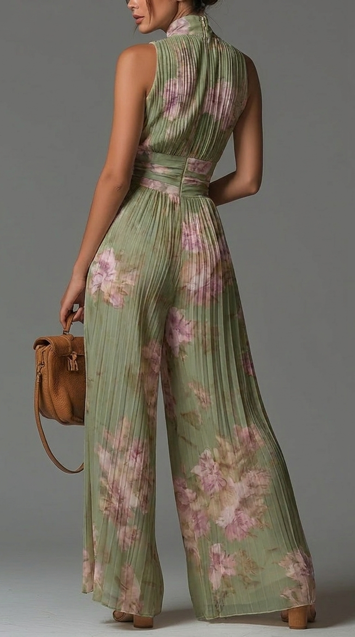 Zsófia Jumpsuit | Pleated Chiffon Jumpsuit in Green