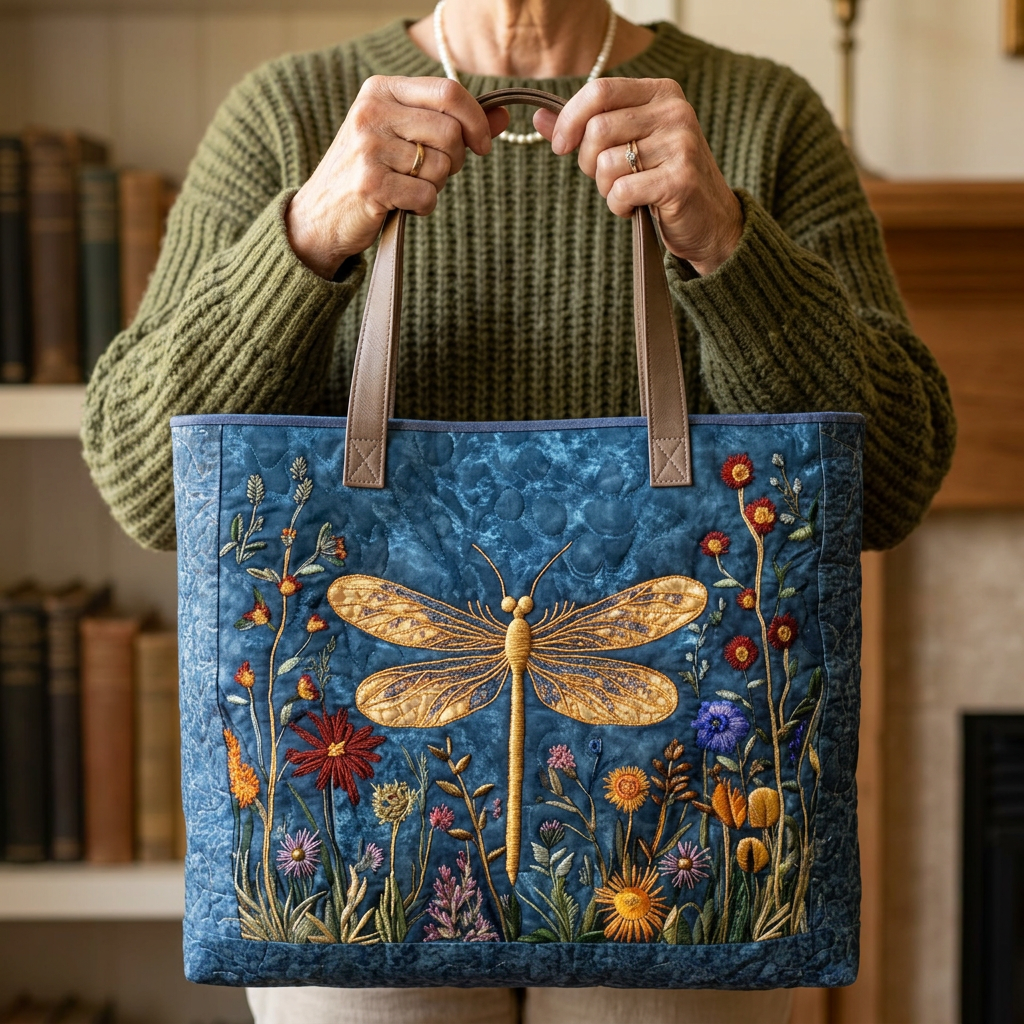 Padded Shoulder Bag with Dragonfly
