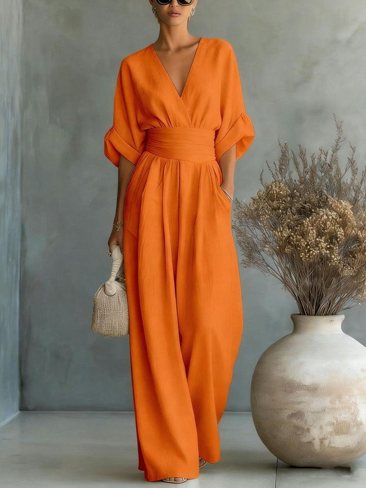 Georgina | Elegant Jumpsuit with Deep V-Neck and Wide Leg