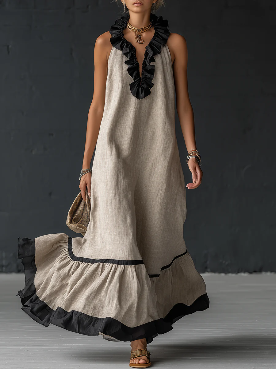 Celestine | Colour Block Ruffle Maxi Dress