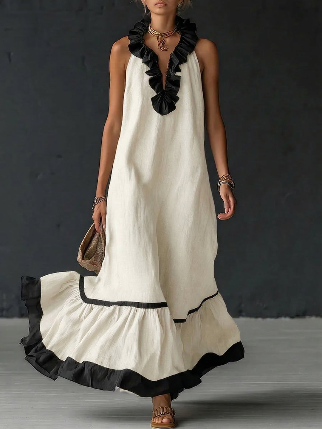 Celestine | Colour Block Ruffle Maxi Dress