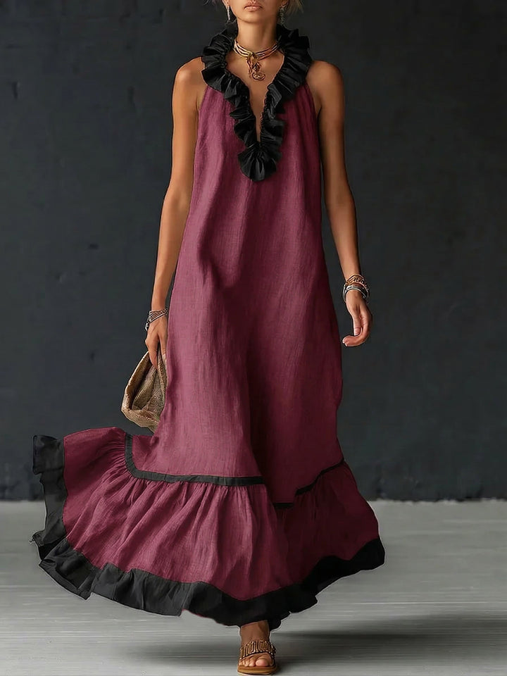 Celestine | Colour Block Ruffle Maxi Dress