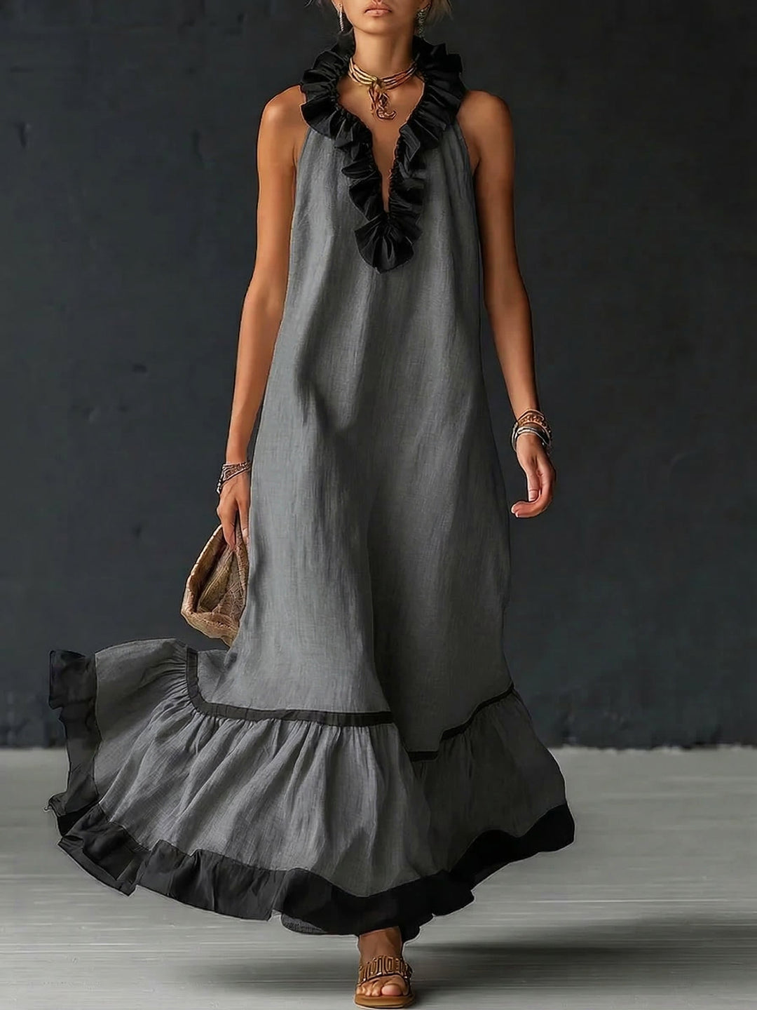 Celestine | Colour Block Ruffle Maxi Dress
