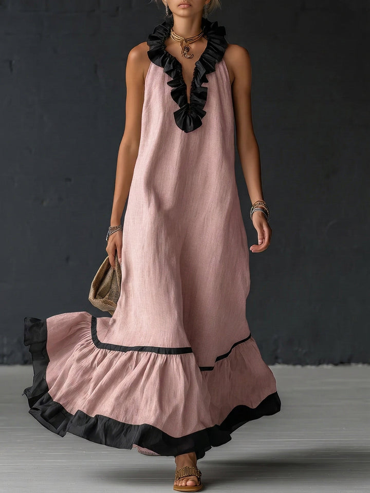 Celestine | Colour Block Ruffle Maxi Dress