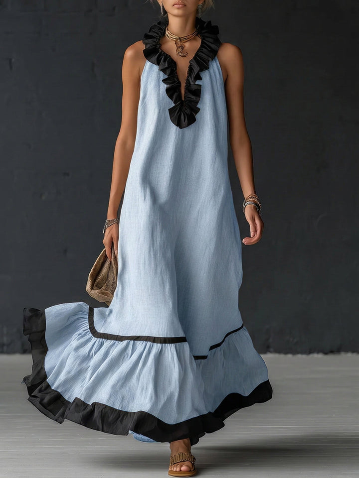 Celestine | Colour Block Ruffle Maxi Dress