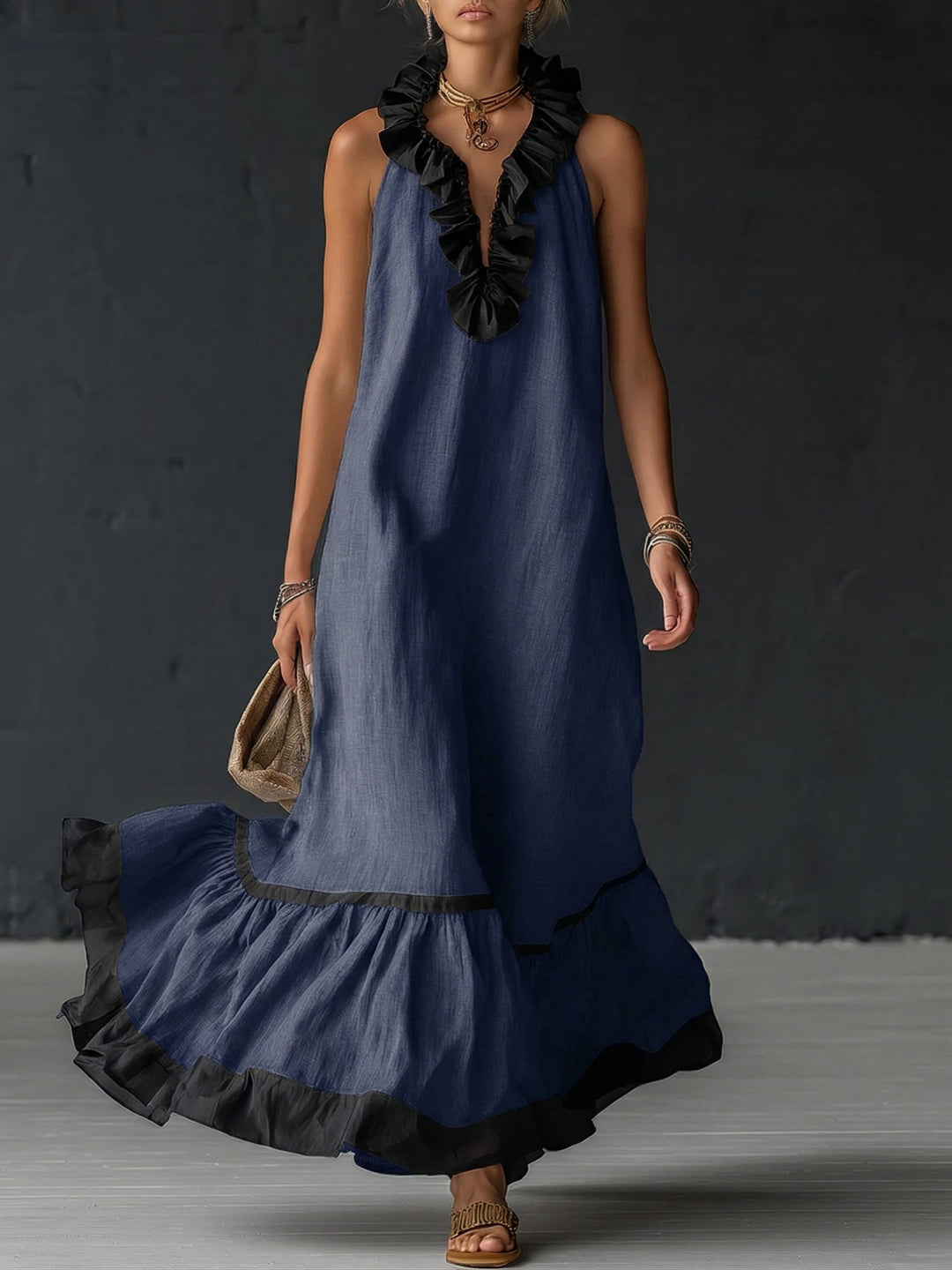 Celestine | Colour Block Ruffle Maxi Dress