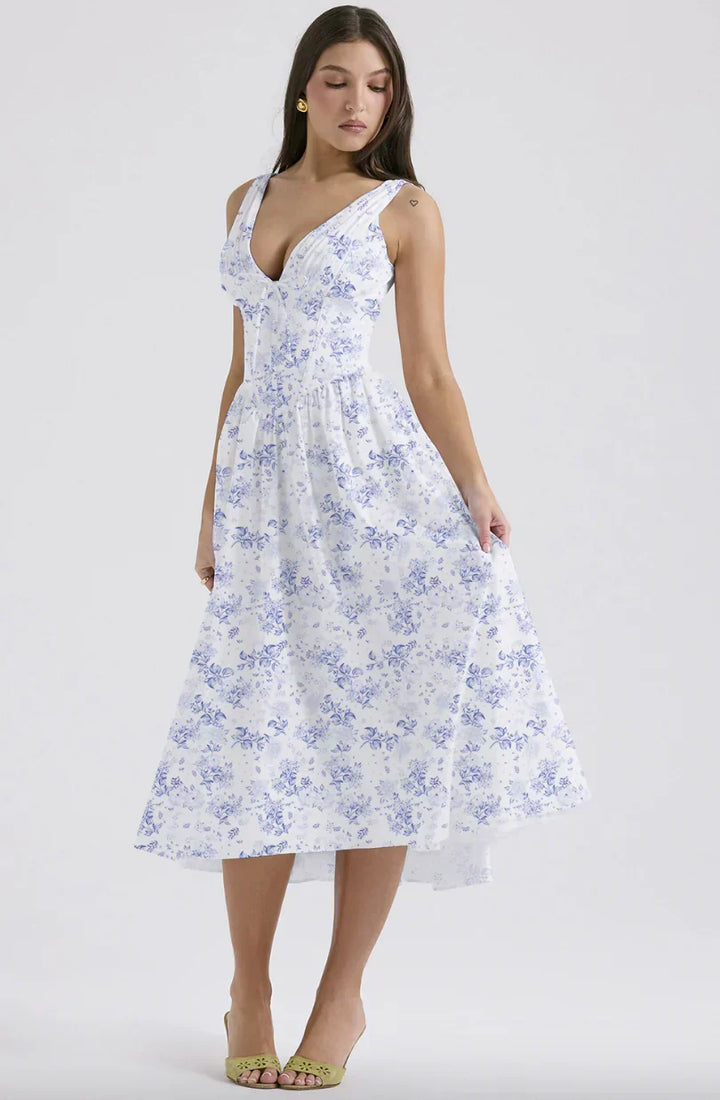 Ariana - V-Neck Corset Flare Midi Dress