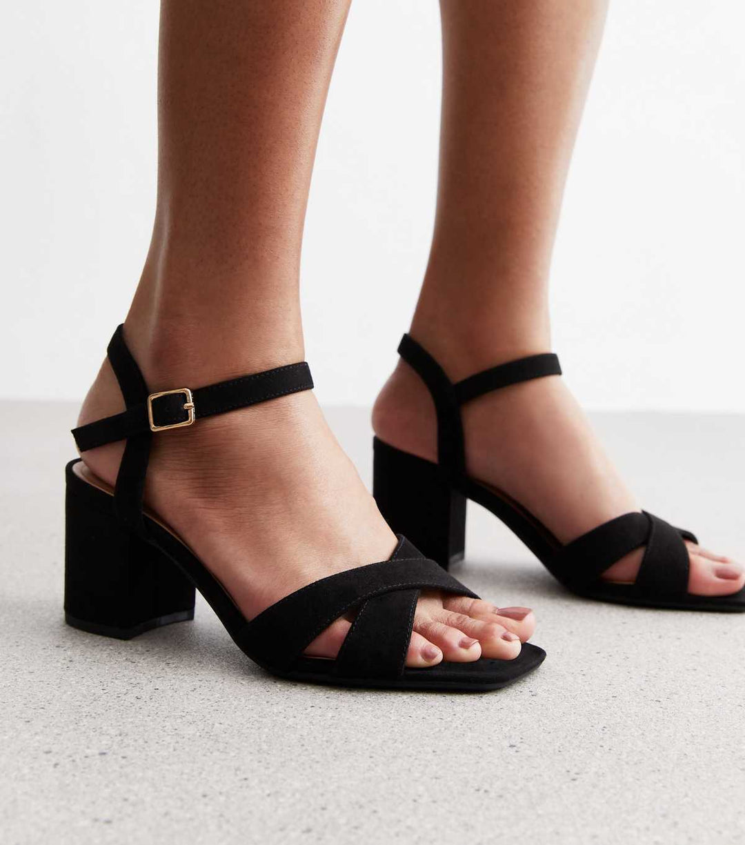 Wide Fit Black Suede 2-Part Block Heel Sandals | New Look