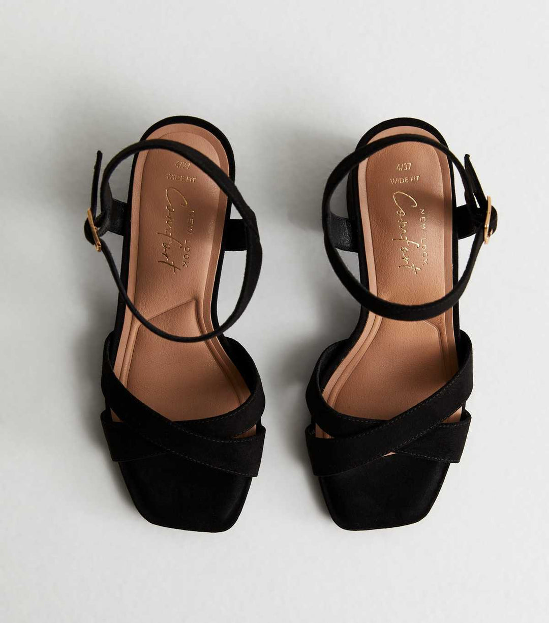 Wide Fit Black Suede 2-Part Block Heel Sandals | New Look
