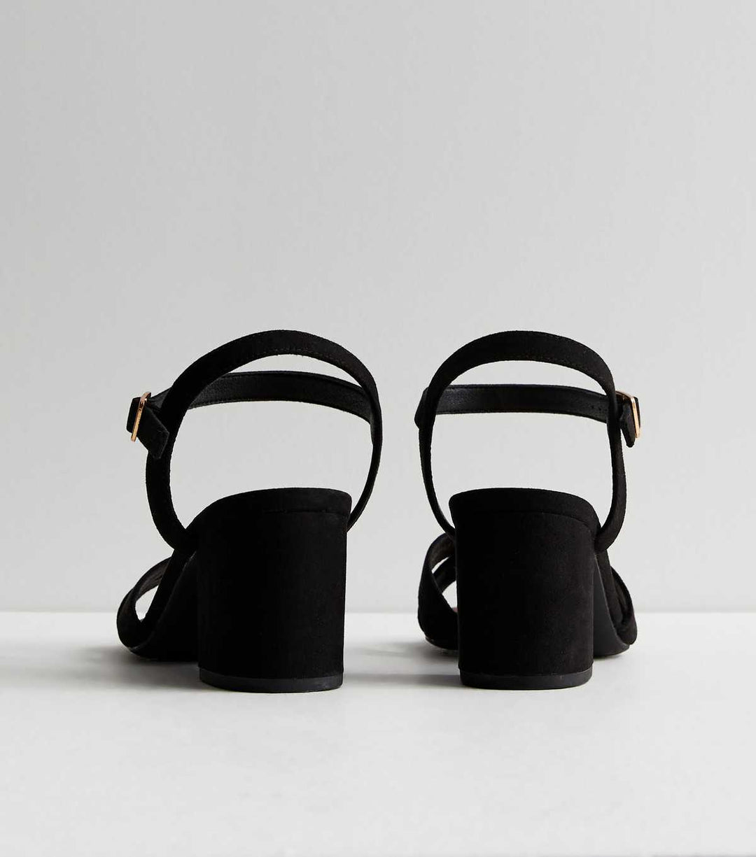 Wide Fit Black Suede 2-Part Block Heel Sandals | New Look